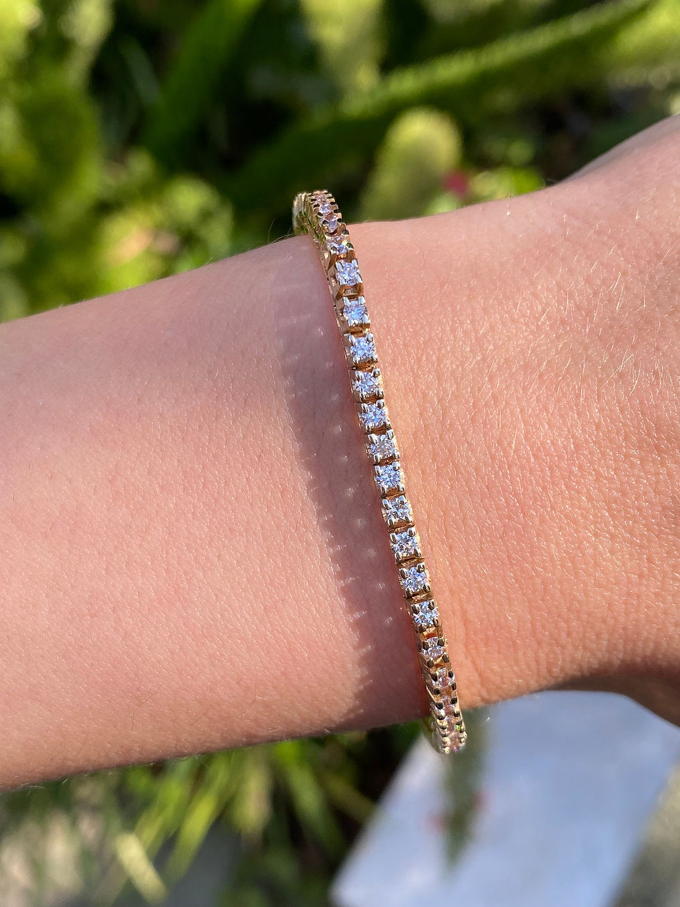 Solid 14k Yellow Gold Cubic Zirconia Tennis Bracelet - 6.75 inches