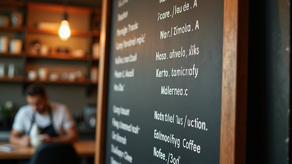Eye-level view of a coffee shop menu board listing single-origin coffee options