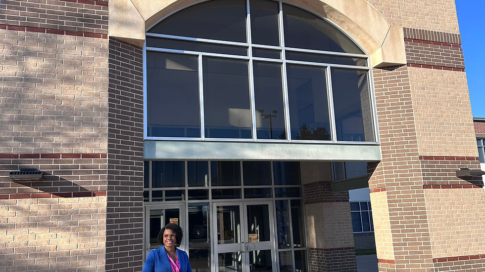 This is a picture of Tiffany Auzenne 'Asonye', a candidate for Board Trustee, Position 4. The Katy ISD Board Meetings are held in the Education Support Complex.