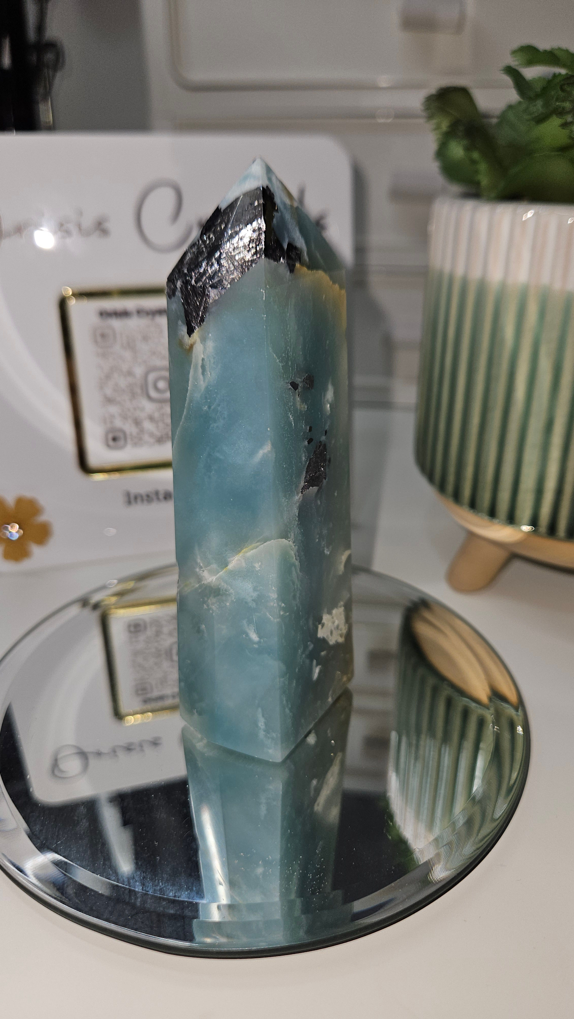 Stunning Polished Caribbean Calcite with Galena Tower 