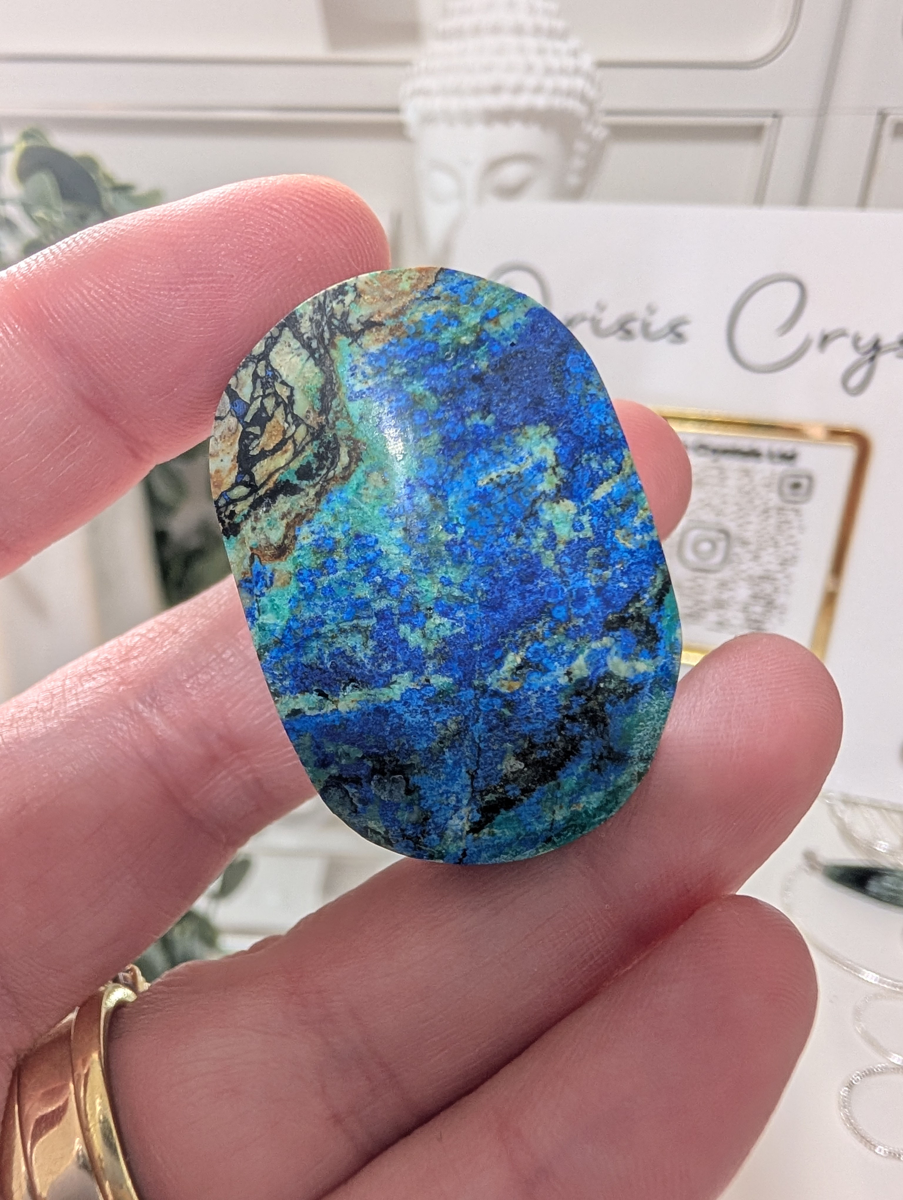 Gorgeous Turquoise Chrysocolla and Azurite Pocket Palmstone