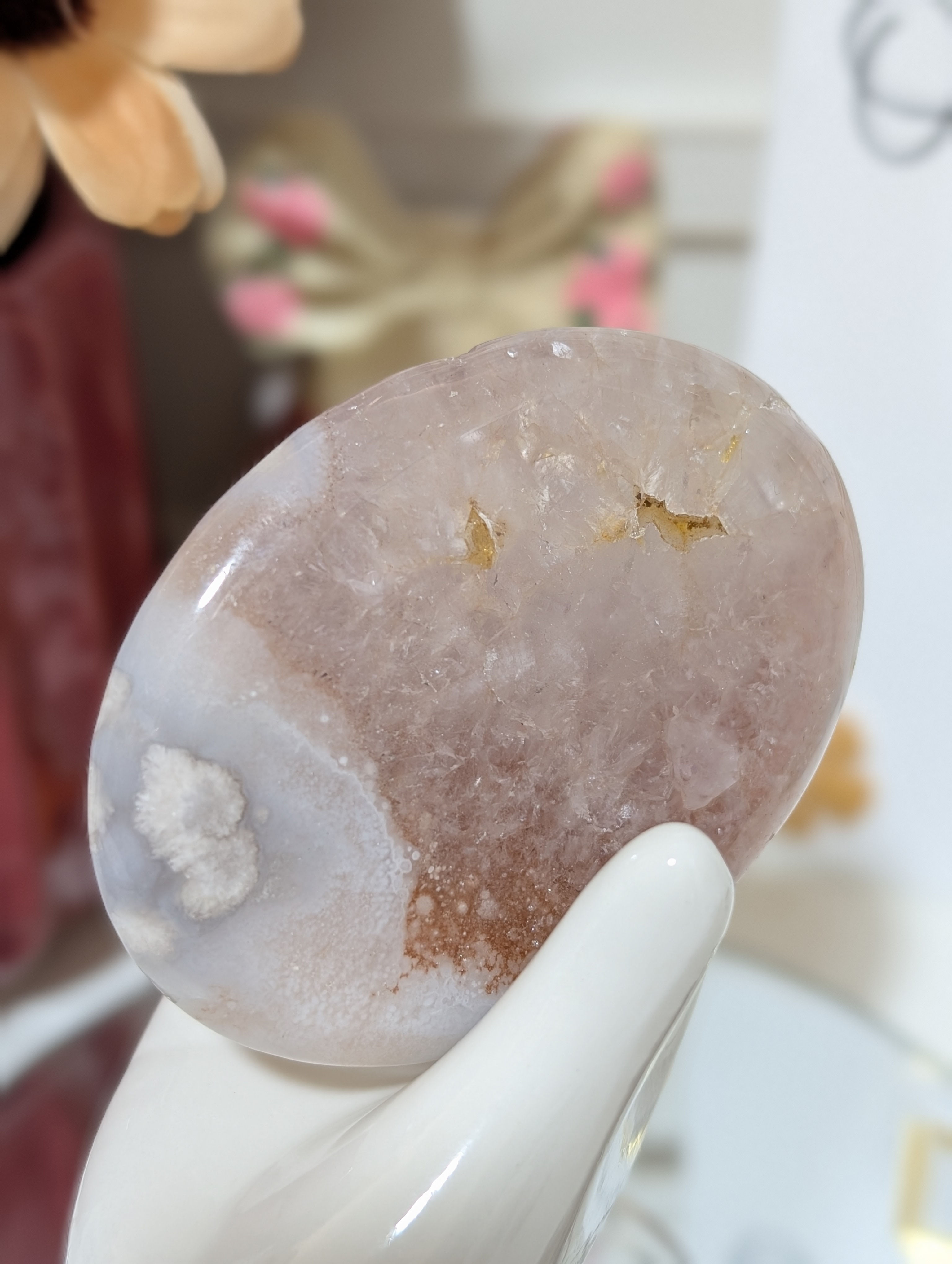 Beautiful Druzy Pink Amethyst Palmstone 