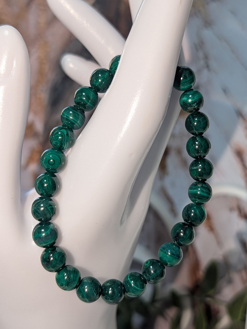 Thumbnail: Stunning Genuine Malachite Beaded Bracelet