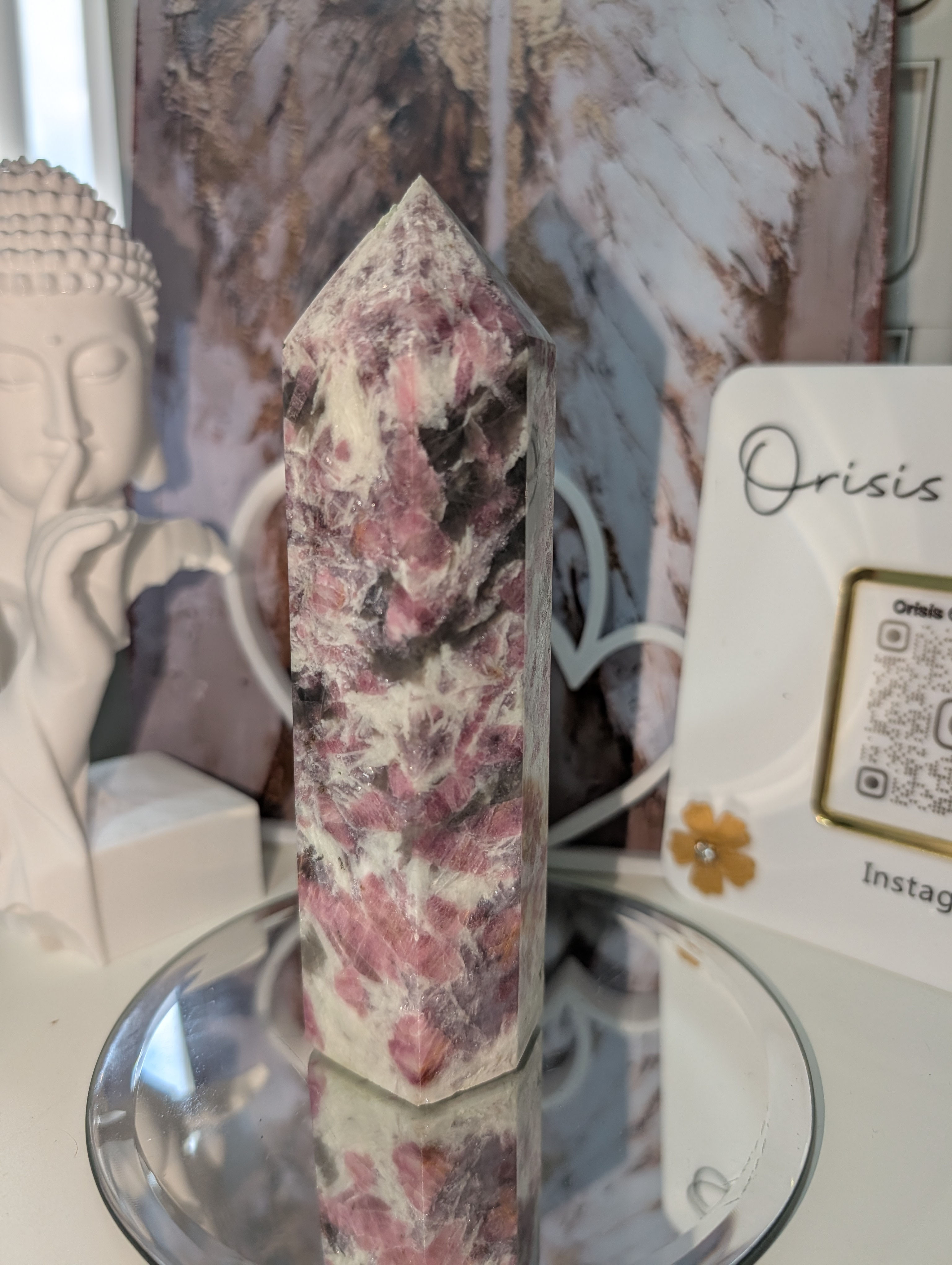Stunning Tall Gem Unicorn Tower - Lepidolite, Pink Tourmaline with Milky and Smo