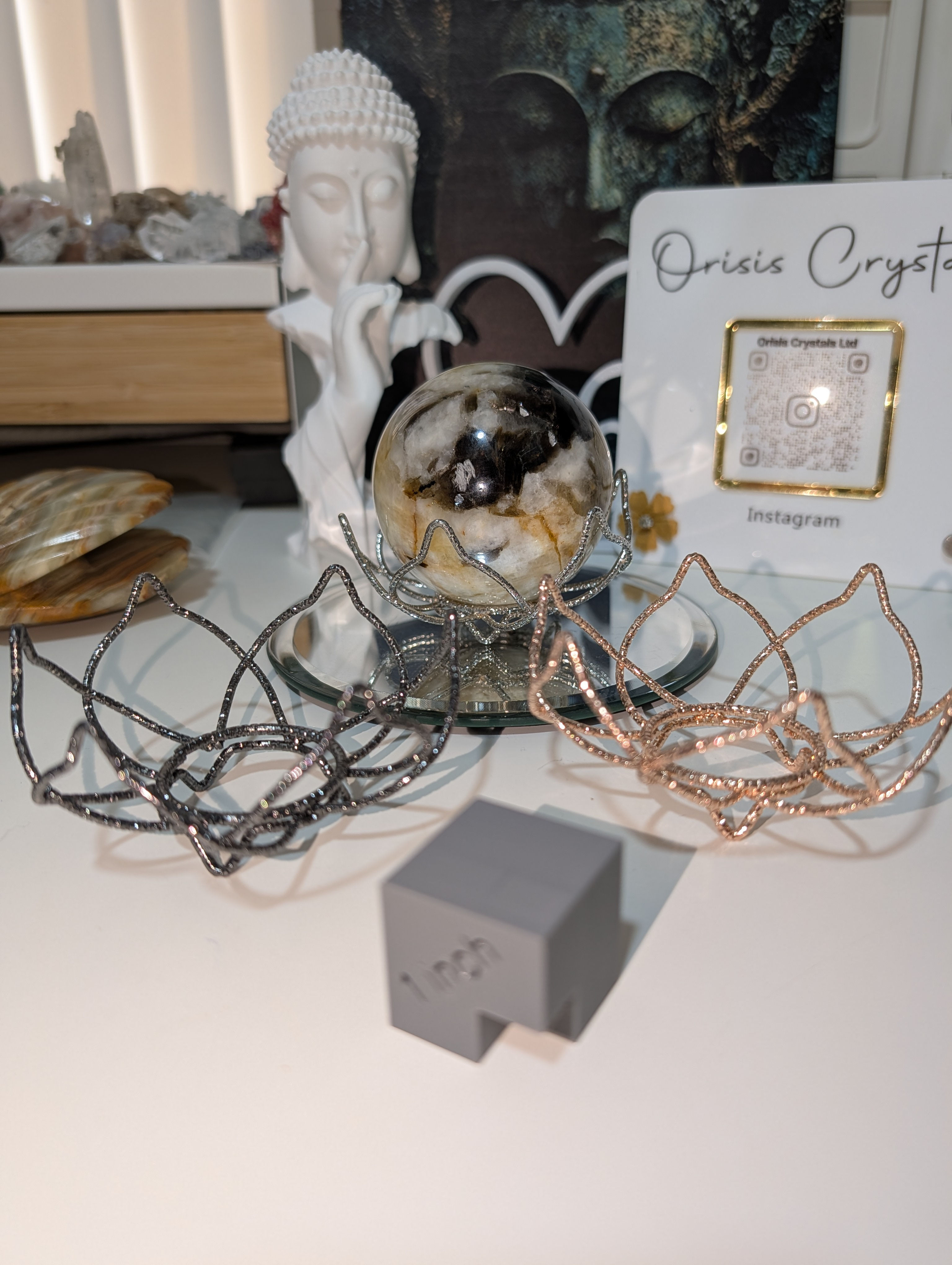 Rose Gold Toned Metal Lotus Sphere Holders