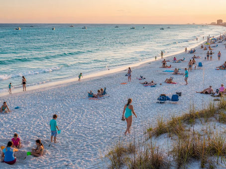 Aerial view of emerald water and white sand beach at Destin