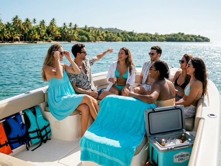 Group enjoying sunny boat tour on water