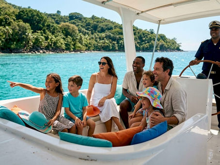 Family enjoying captained boat tour outdoors
