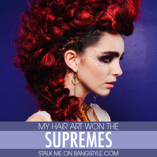 Red hair purple background editorial hair style avant garde artistry by Francesca Rivetti