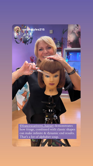 Francesca cutting hair on mannequin