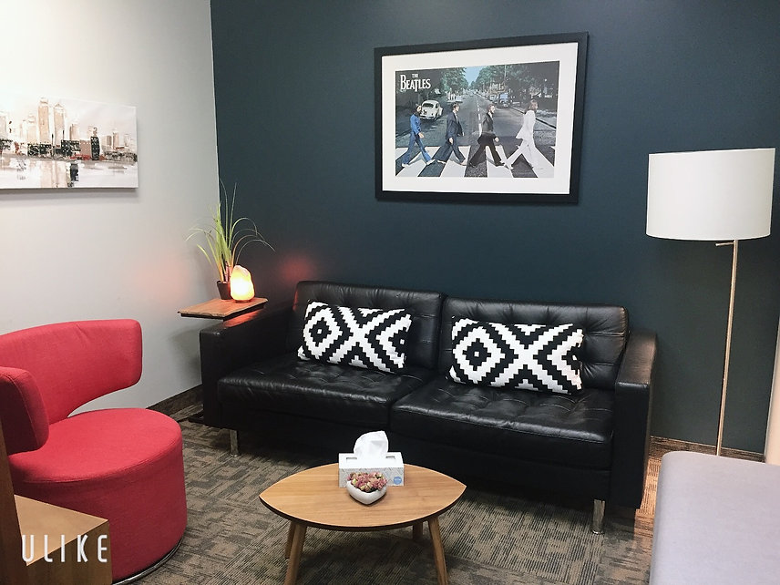 therapy room, office, counsellors room, counselling room, red, the Beatles image, black and white, therapy room