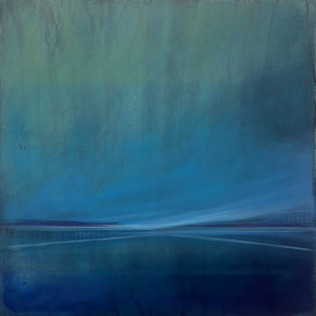 oil on acid washed tin landscape various blues perspective lines at horizon
