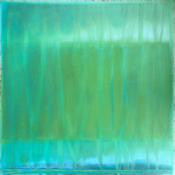 Oil on acid washed tin landscape green stripes with vertical trees horizon on bottom