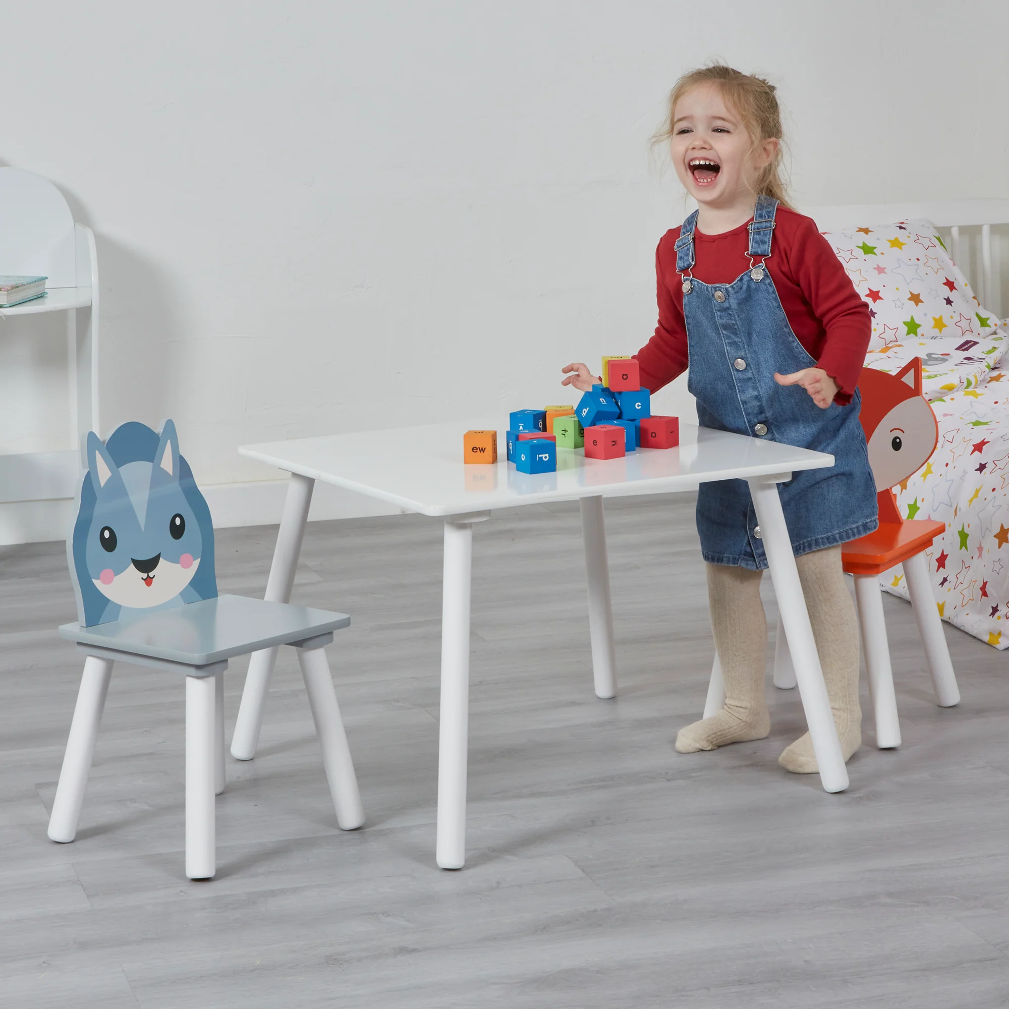 Kid's Fox and Squirrel Table and Two Chairs Set