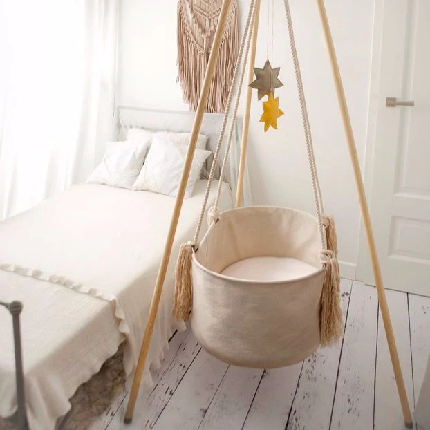 Thumbnail: Eddie & Lilly Hanging baby cradle basket with mattress - Beige