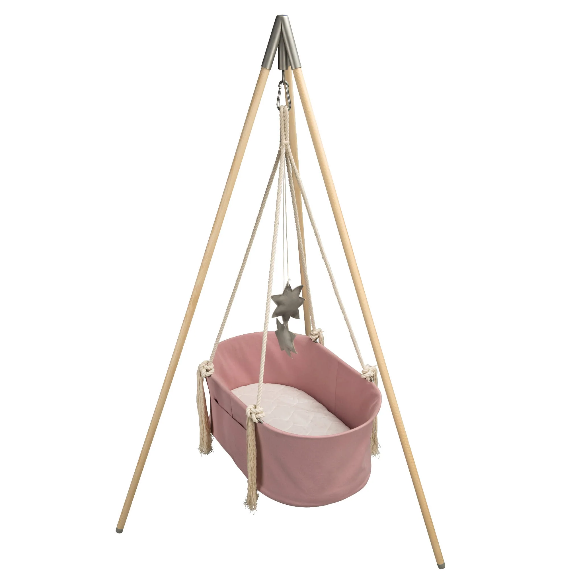 Thumbnail: Eddie & Lilly Hanging baby cradle basket with mattress - Dusty Pink