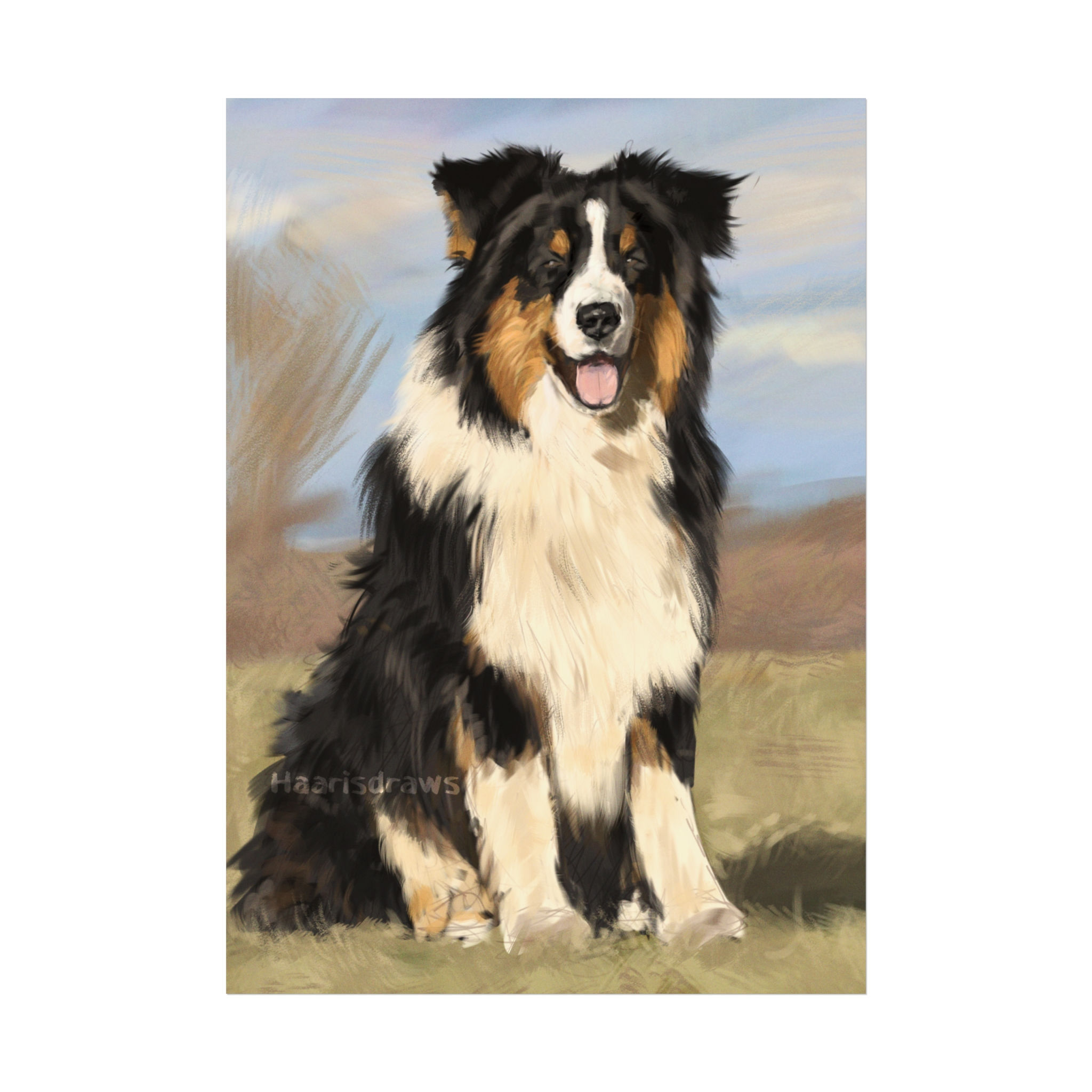 Australian Shepherd Fine Art Poster — Hand-Painted Dog Portrait Print
