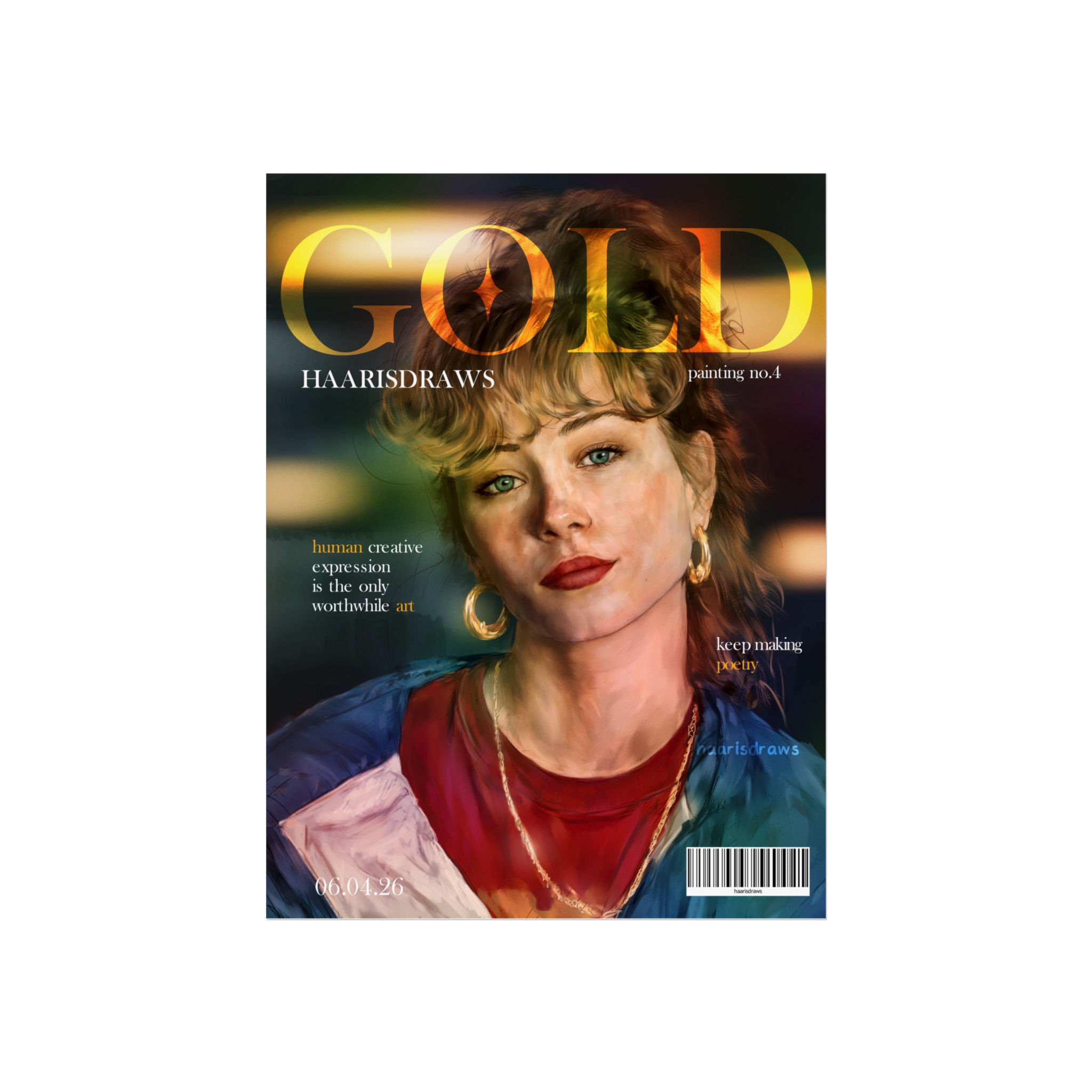 Gold Magazine Portrait Fine Art Poster — Vintage Glam Wall Art Print