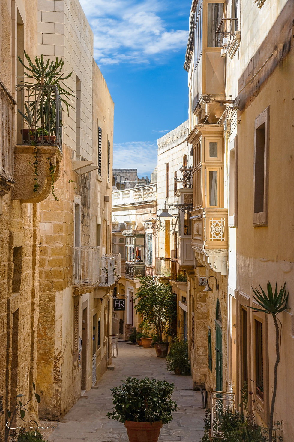 Miniature : Ruelle encaissée d'une petite ville fortifiée face à La Valette à Malte