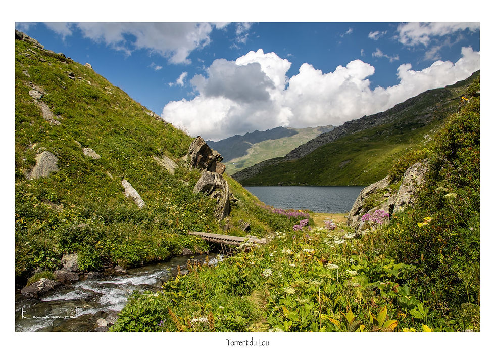 Torrent de montagne qui vient se jeter dans un lac d'altitude