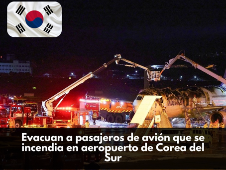 Evacuan a pasajeros de avión que se incendia en aeropuerto de Corea del Sur