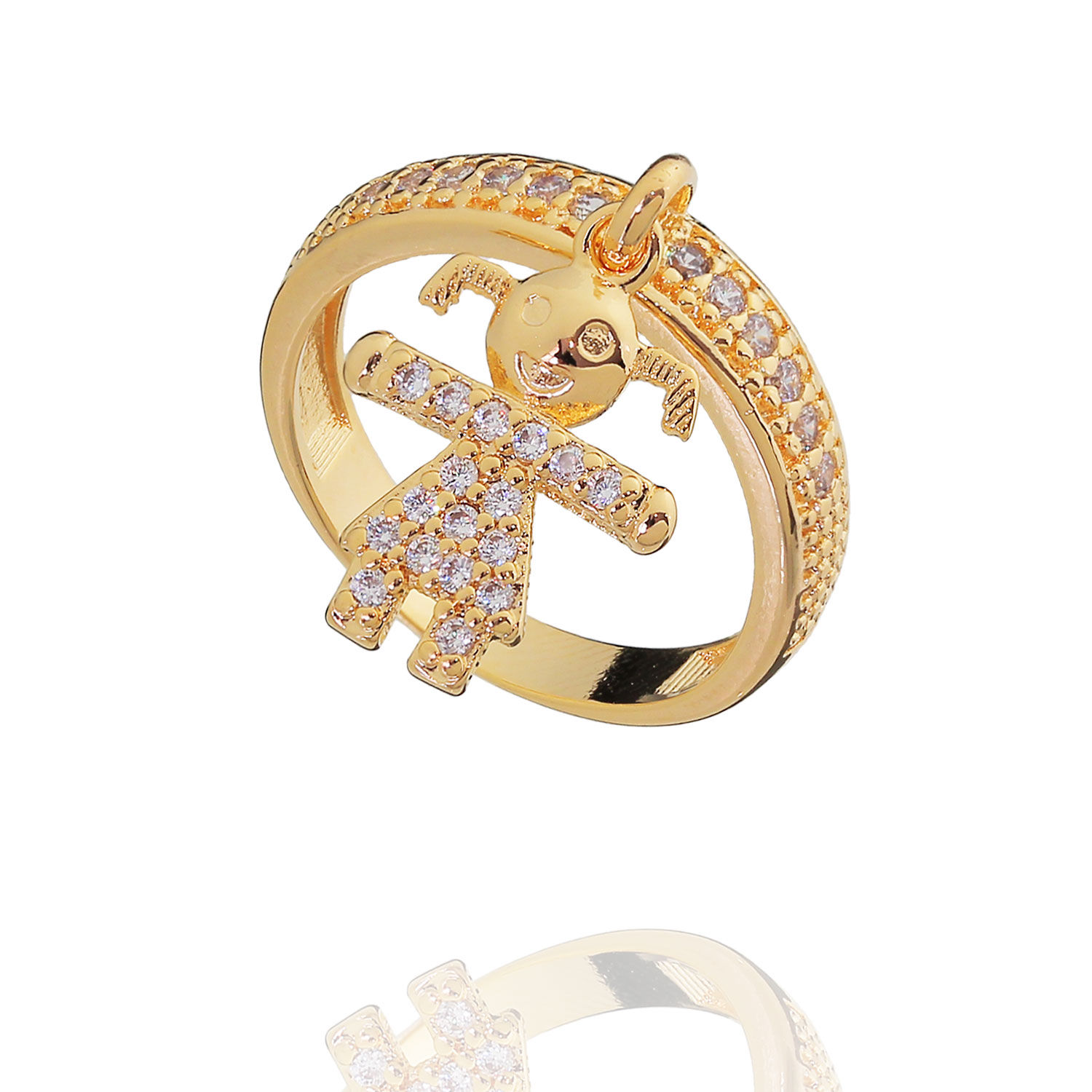 Anel Pingente Menina Zircônias Dourado