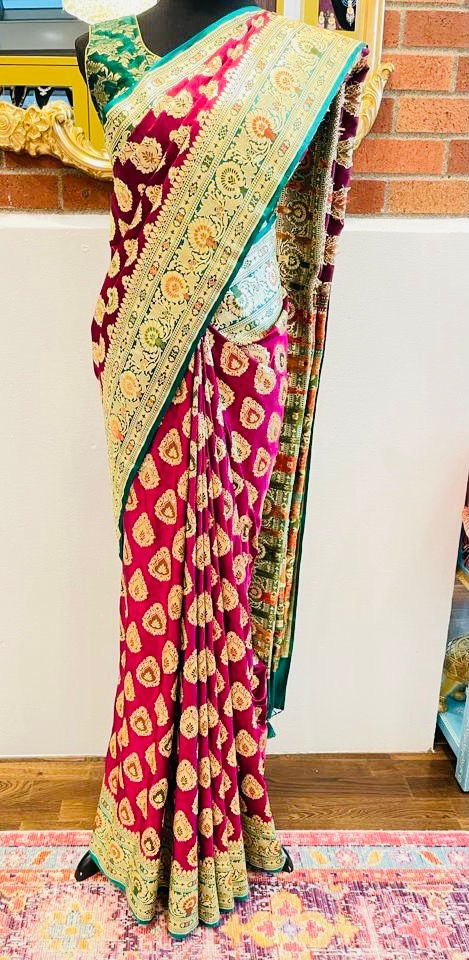 Thumbnail: Pure banarsi katan silk with meenakari border 