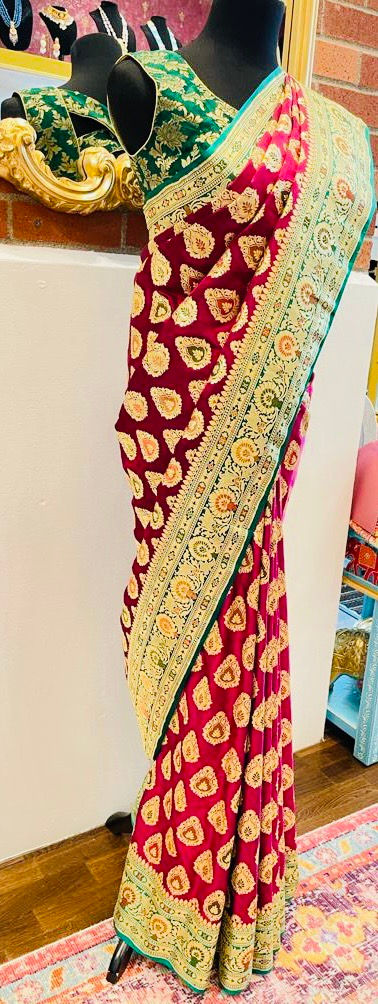 Thumbnail: Pure banarsi katan silk with meenakari border 