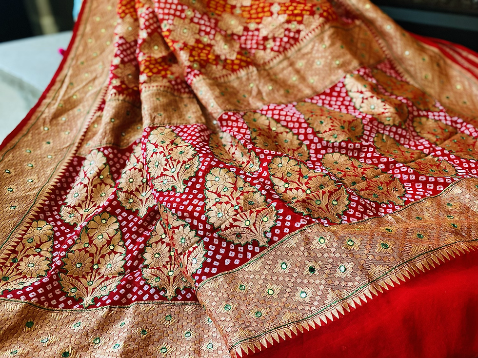 Thumbnail:  Double tone Banarsi bandhani saari 