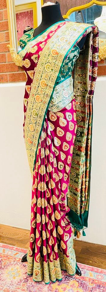Thumbnail: Pure banarsi katan silk with meenakari border 