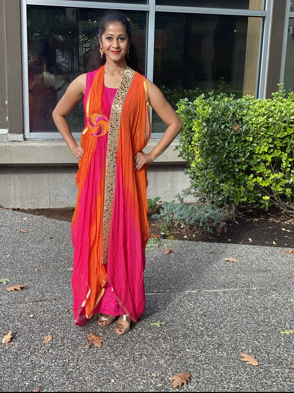 Thumbnail: Pari series hot pink and orange dress comes with back huge tussals 