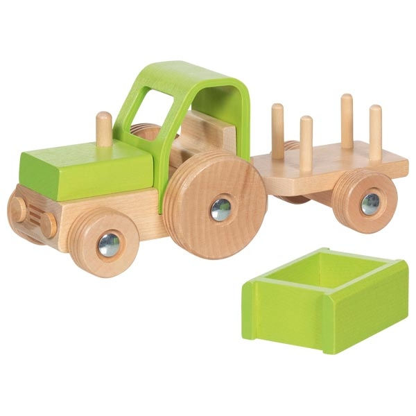 Traktor mit Anhänger aus Holz von goki für Kinder ab 2 Jahren