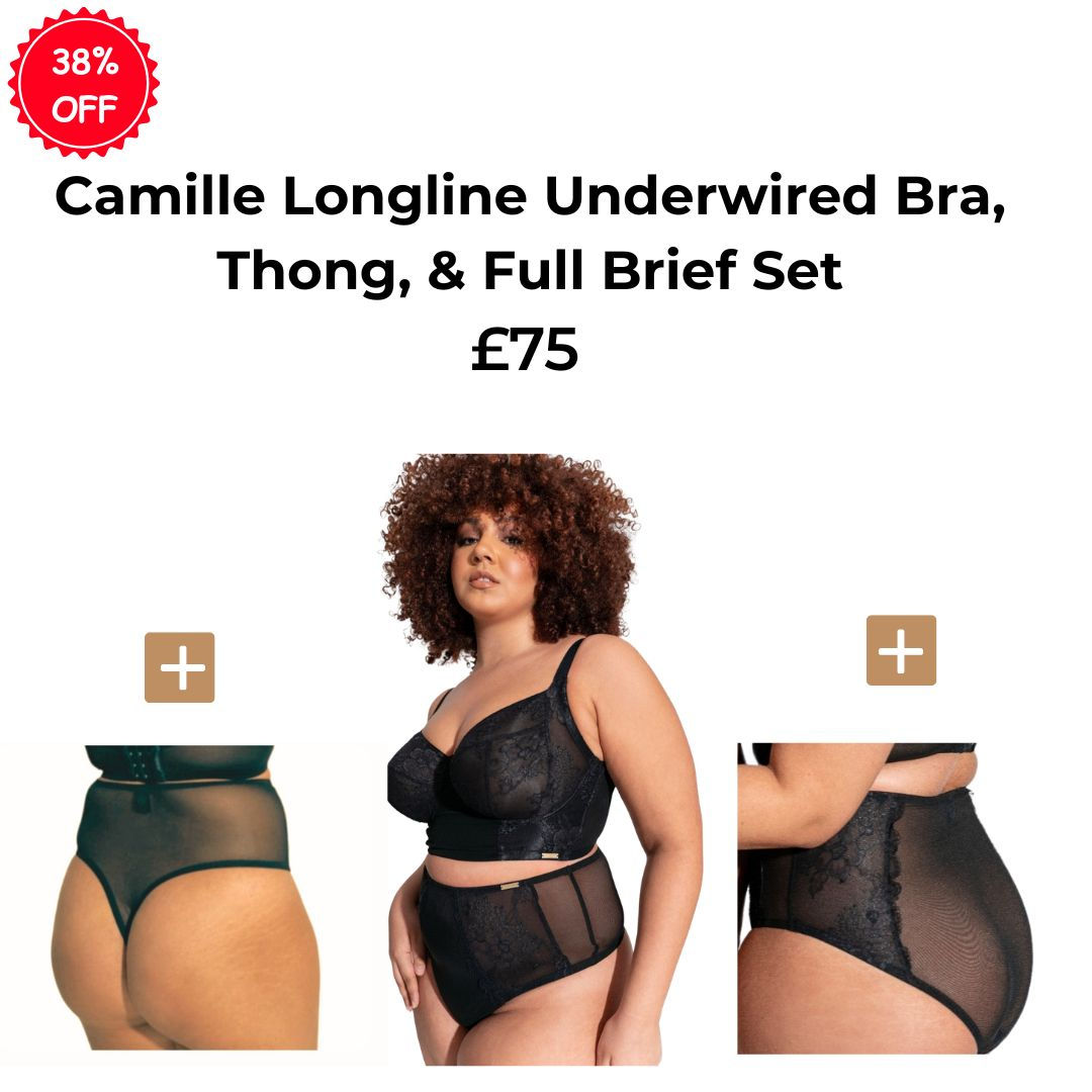 Camille Long-Line Underwire Bra, High-Waist High-Leg Thong and Full Brief Set