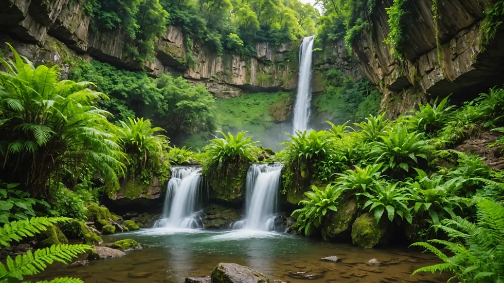 Eye-level view of Twin Falls cascading with surrounding lush greenery