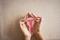 woman holding uterus, female reproductive system , woman health, PCOS, gynecologic and cer