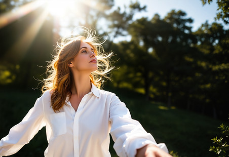 woman wearing long sleeve shirt enjoying