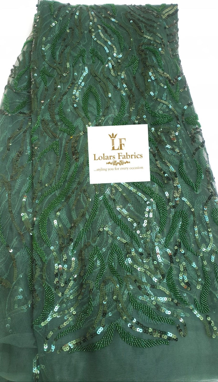 Thumbnail: Adetomi Luxury Green Iridescent sequinned & beaded lace with 3D Grand Sego gele
