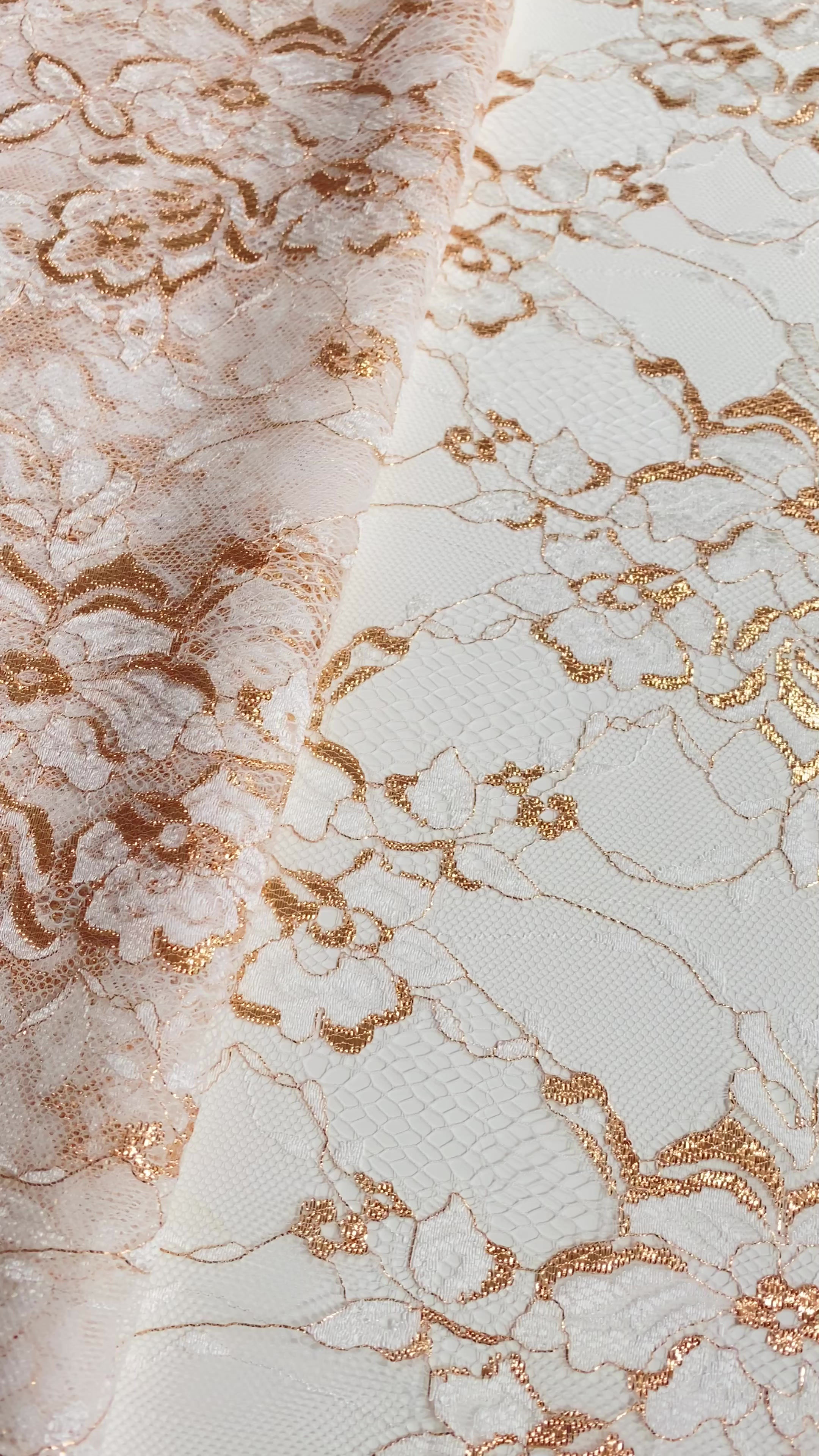 Joygirl gold and white chantilly lace fabric