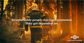 A firefighter in full gear standing in dense smoke, facing away from the camera toward an unseen scene. Text overlay reads: "Your team hits every number. But not because they're empowered. Because you're personally doing the critical work. That's not a team hitting numbers. That's one person hitting numbers with an audience." Don Eash Coaching logo in bottom right corner.
