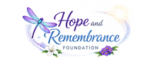 HOPE & REMEMBRANCE FOUNDATION LOGO WITH PURPLE AND TEAL DRAGONFLY DESIGN