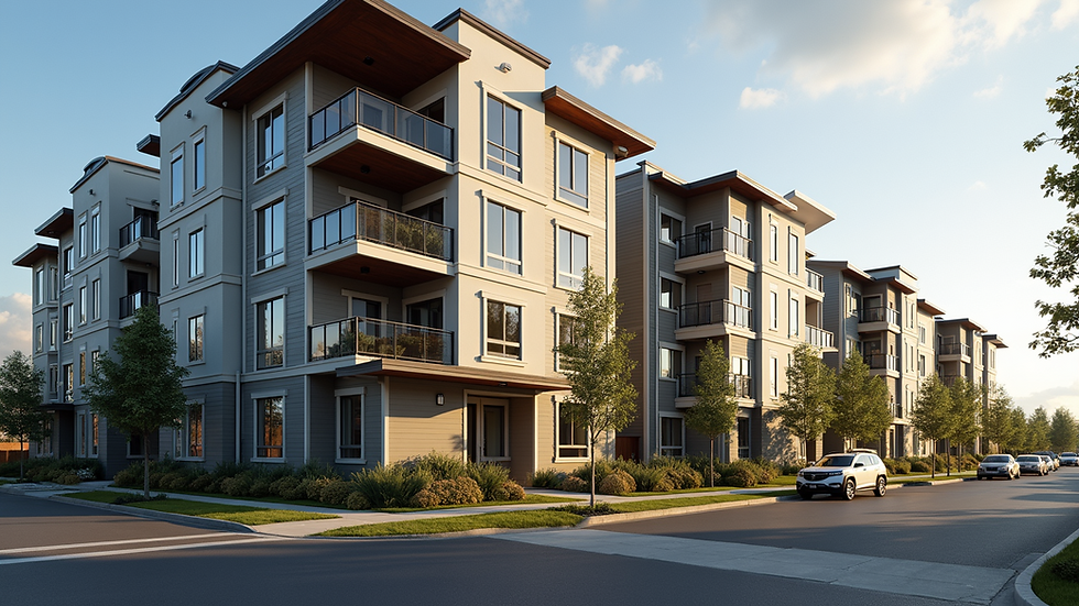 Eye-level view of a new residential apartment complex in Tacoma