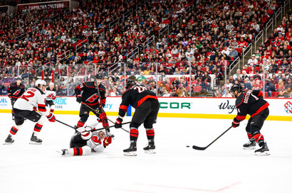 The New Jersey Devils vs. the Carolina Hurricanes, photographed by Christina Winnegar.
