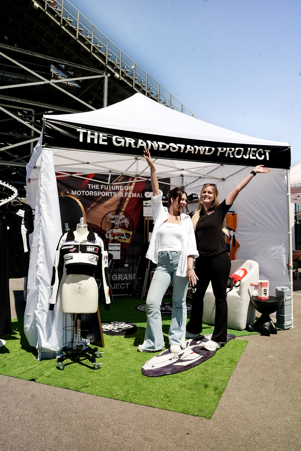 Pictured (left to right) Sherry Ma with Mazda MX-5 Cup racing driver Sally Mott at the 2025 Indycar season finale.