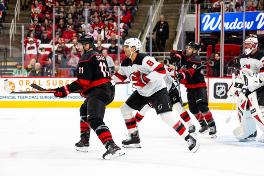 The New Jersey Devils vs. the Carolina Hurricanes, photographed by Christina Winnegar.