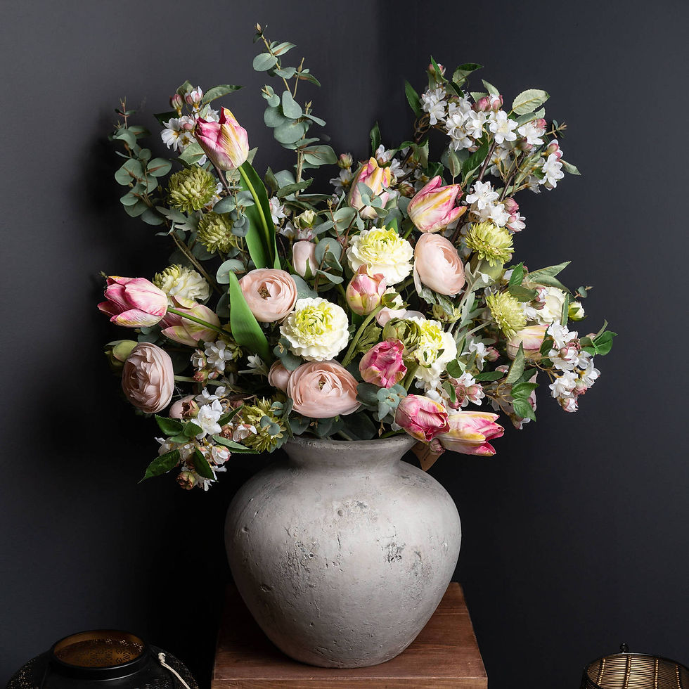 Statement stoneware vase with flowers
