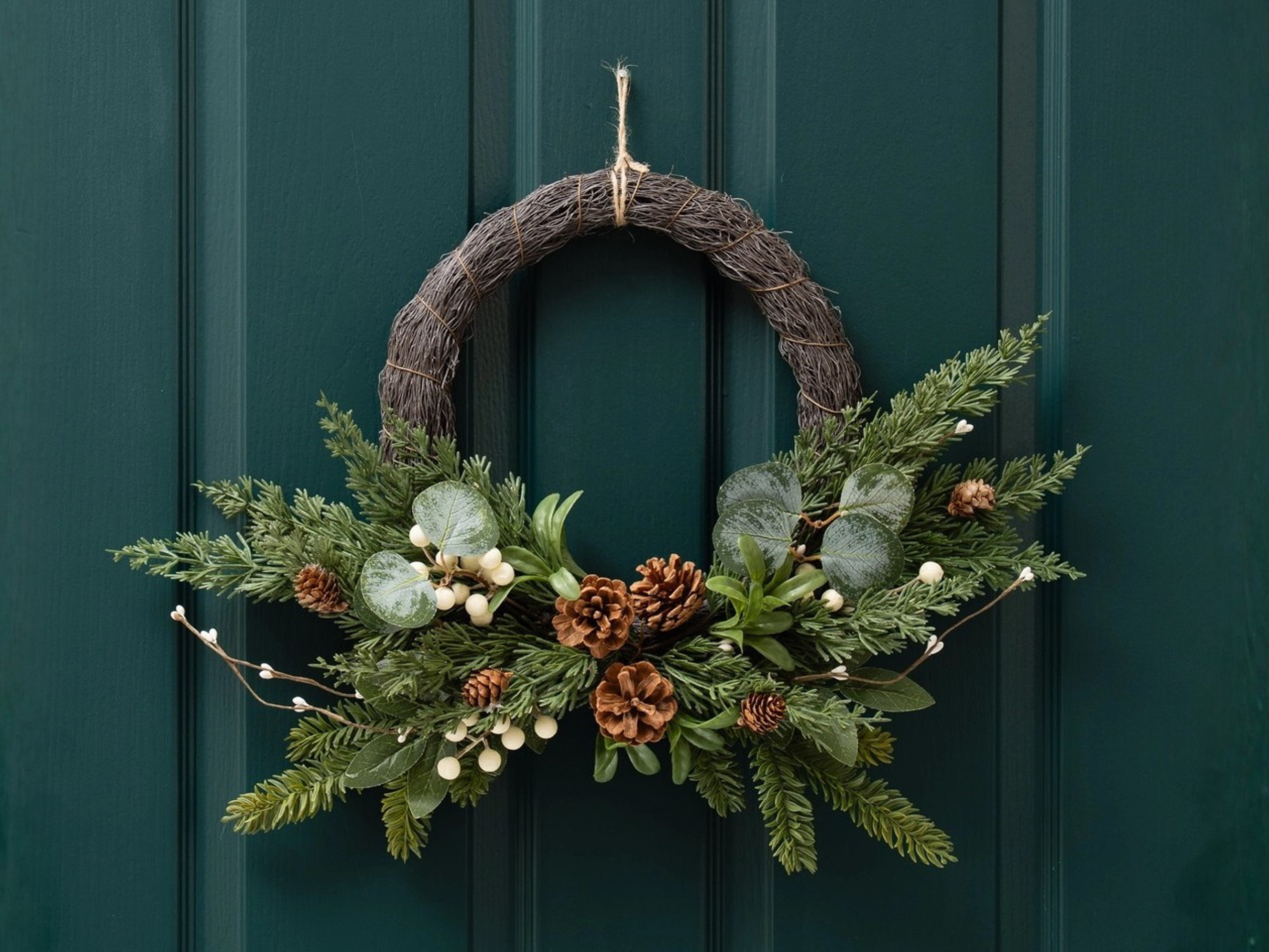 40cm Real Touch Half Wreath Mistletoe and Cone
