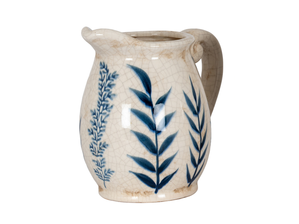 Small Blue Floral Olpe Jug Vase