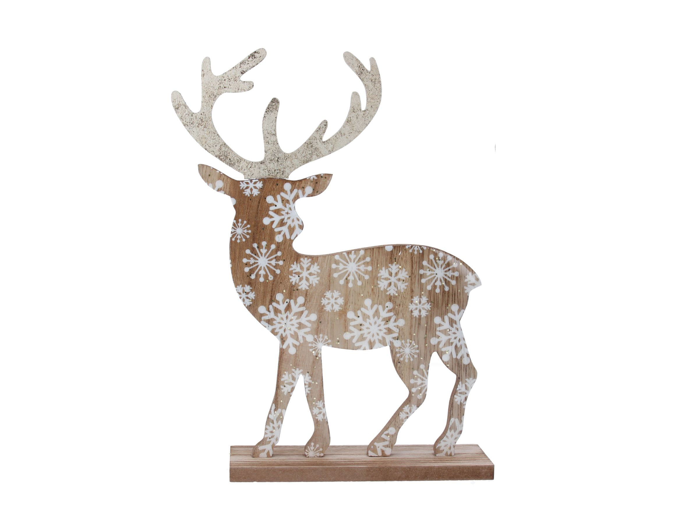 Wooden Reindeer with Snowflakes Ornament