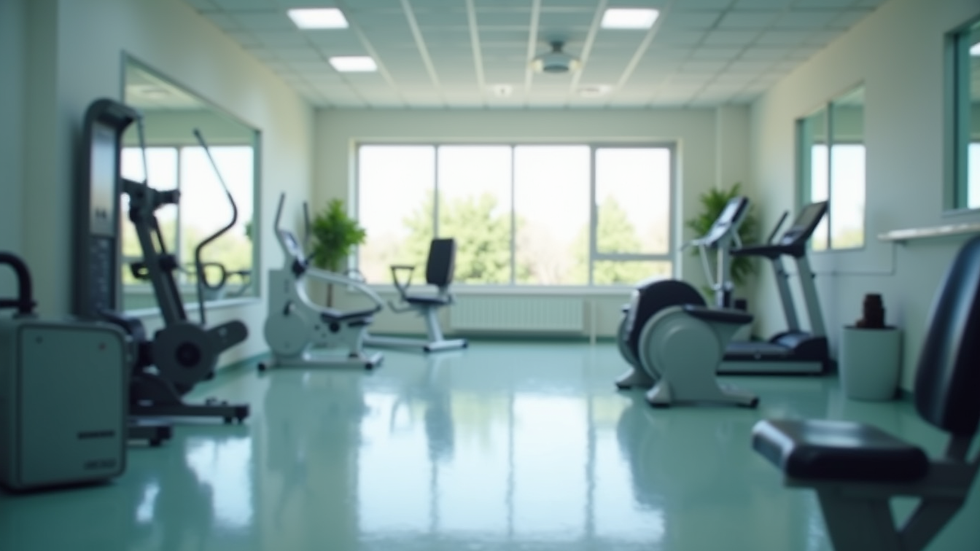 Eye-level view of a rehabilitation center with exercise equipment