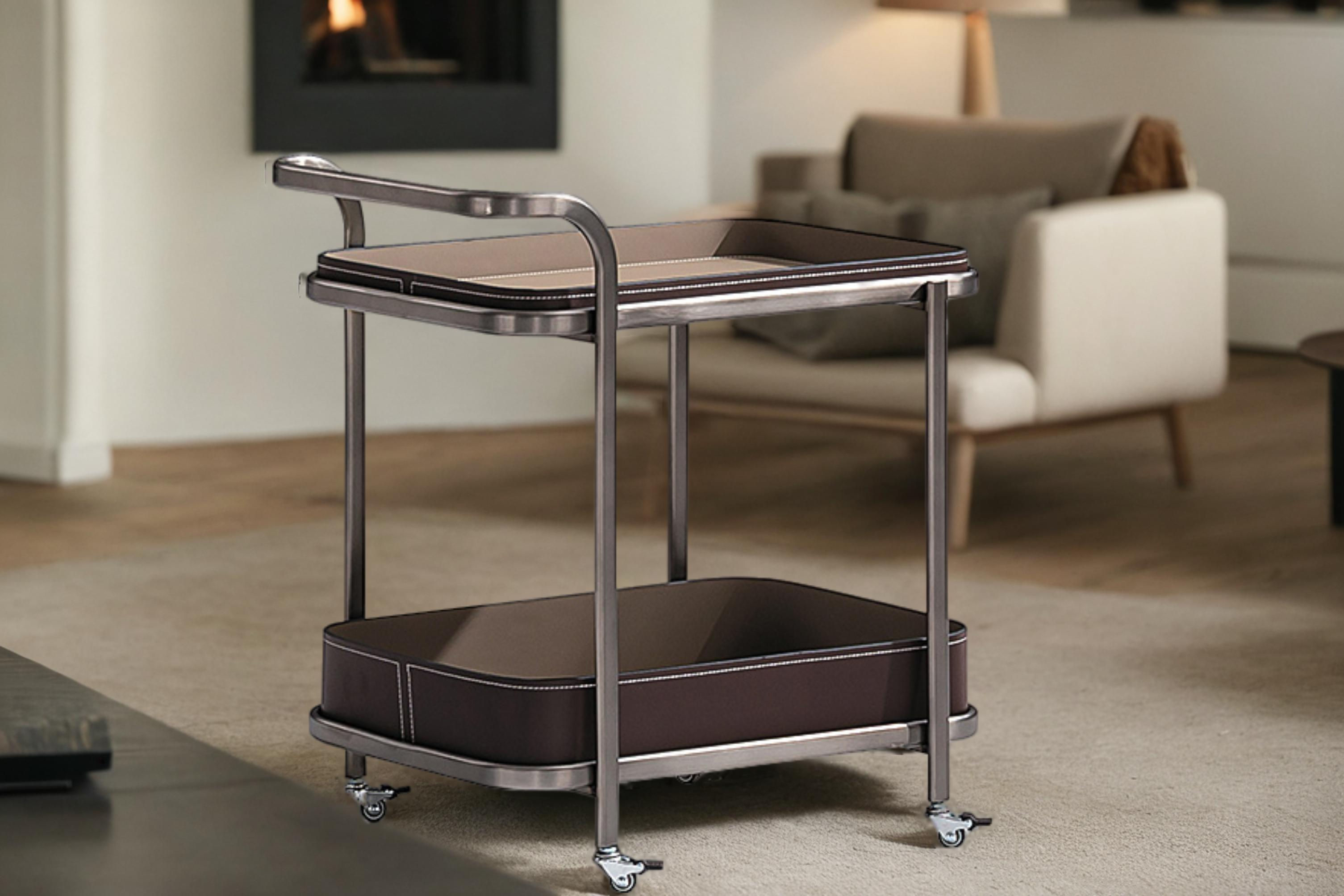Modern Titan & Leather Side Table